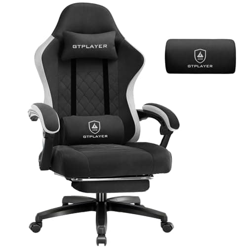 GTPLAYER Fabric Gaming Chair with Footrest, Ergonomic Computer Desk Chair with Pocket Spring Cushion Home Office High Back Support Lumbar Support Heavy Duty Wide,Dark Black