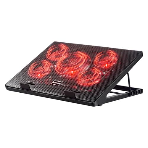 Kootek Laptop Cooling Pad Cooler Stand with 5 Quiet Fans for 12"-17" Laptop | 5 Fans, USB Powered, Laptop Cooling Stand with 2 USB Hub, 6 Adjustable Height, 360° Cooling Coverage, Anti-Slip, Red LED