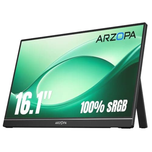 ARZOPA 16.1" Portable Monitor, 1920×1080 FHD IPS Portable Monitor for Laptop with Single-rod, Support HDMI/Type-C/USB-C, Eye Protection Gaming Screen for Laptop/PC/Mac/PS3/4/5/Xbox