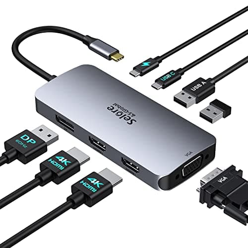 Laptop Docking Station Dual Monitor, 2HDMI, DP, VGA for Windows Laptops | Selore USB C Docking Station, Dual 4K HDMI Adapter for 2 monitors, 100W PD Charging, 3×USB 2.0, Multi Monitor Laptop Dock