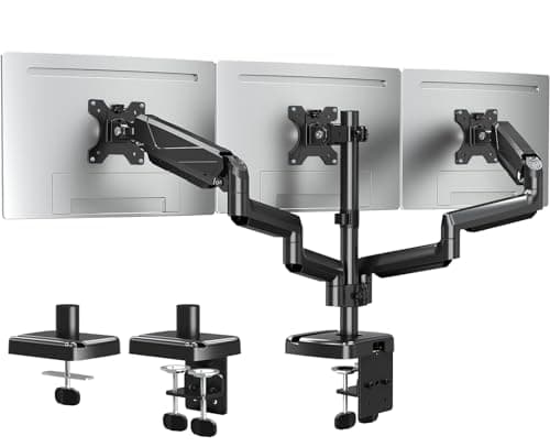 ELIVED Triple Monitor Arms for 13-27 inch Screen, for Surround Viewing | Adjustable Full Motion 3 Monitor Desk Mount, VESA 75&100 mm, Each Holds up to 19.8 lbs, C-Clamp/Grommet Base