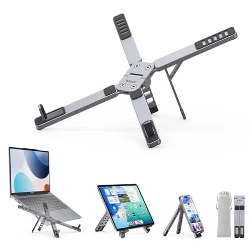 ORICO Portable Laptop Stand for Travel & Desk, Ultra-Compact Foldable Aluminum 3-in-1 Riser for Laptop, Tablet & Phone, 5 Adjustable Heights, Compatible with MacBook/HP/Dell/iPad/iPhone – PN1 (Gray)