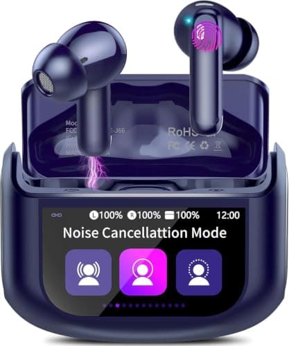 Thunelec Wireless Earbuds, Bluetooth 5.4 Ear buds with Multifunctional Touch Screen, 48H Bass Stereo Headphones with ANC/ENC Noise Cancelling/Transparency mode, IPX7 Earphones with 5 EQ Modes, Blue