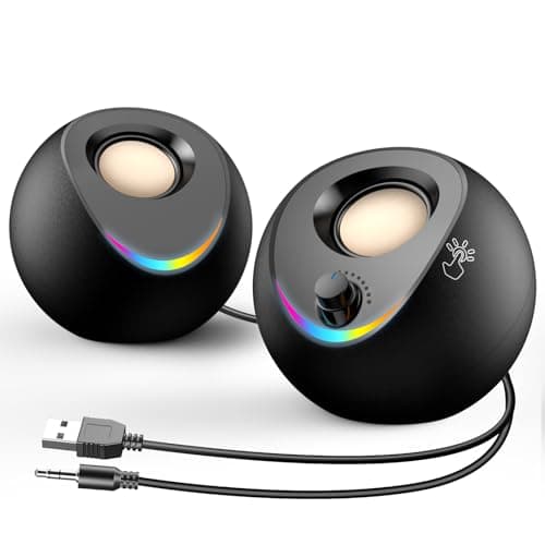 LENRUE PC Speakers for Desktop,Computer Speakers for Desktop PC with Stereo Sound and Touch Colorful Light,USB Powered Speaker with AUX Input,Wired Desk Speaker for Laptop Tablet Gaming (Matte-Black)