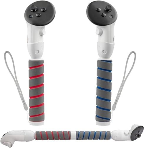 Aukuoy Controller Grips Extension for Quest 3: Dual Handle Attachments for Quest 3 Controller Accessories, Controller Extension Grips for VR Games Gorilla Tag Long Arms, Golf Club, Beat Saber Handle
