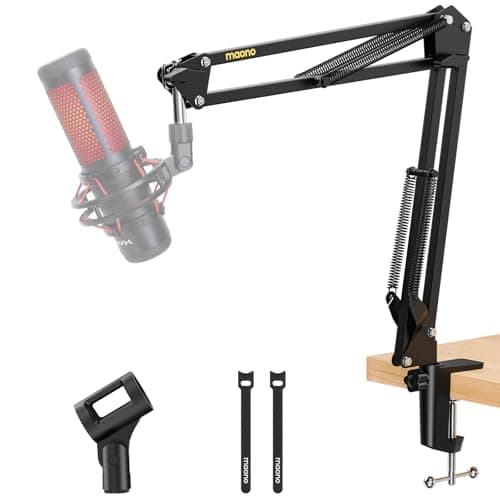 MAONO Mic Arm Mic stand: Adjustable Metal Suspension Mic Boom Arm for Podcast Gaming Streaming Recording,with Desk Clamp and 3/8" to 5/8" Screw Adapter, BA20 Black