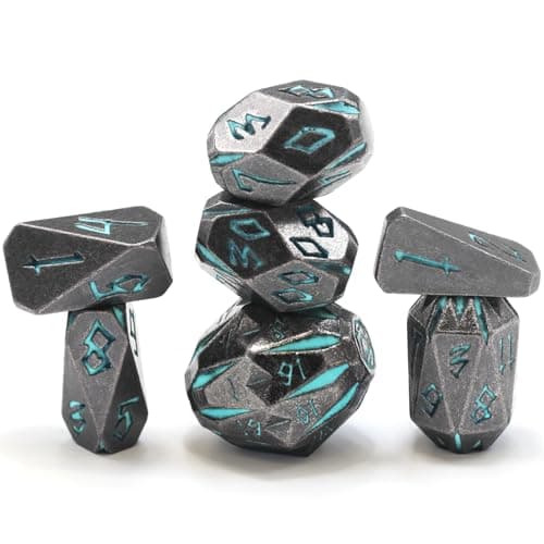 FONVGOGO Metal DND Dice Set with 7 Pieces for Dungeons and Dragons, Polyhedral Metal Dice Set DND with Case, Roleplaying Dice (Blue)