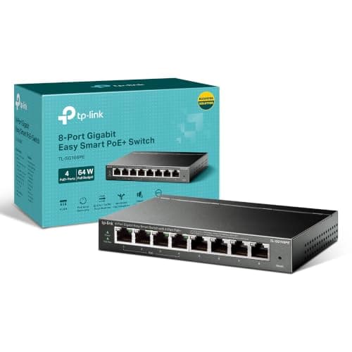 TP-Link TL-SG108PE 8-Port PoE+ Switch, Managed Gigabit Network Switch | 4 x 30W PoE+, 64W Total Budget, PoE Auto Recovery, VLAN, QoS, IGMP Snooping, Fanless Metal Casing, Easy Smart