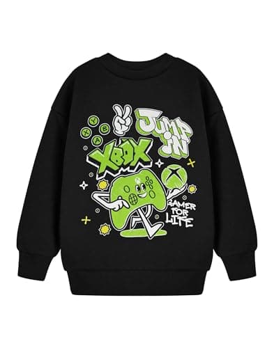 Xbox Boys Black Jump In Sweatshirt | Crew Neck Long Sleeve Pullover | Cartoon Gamer Print Jumper | Gaming Lifestyle Top | Kids Loungewear Merch - 11-12 Years