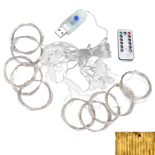 Curtain Fairy Lights 300 LED 3x3m, Window Lights Indoor Outdoor Waterfall Fairy with Remote and 8 Modes, Plug in Window String with Hooks and USB Powered Cable, IP44 Waterproof Hanging Warm White