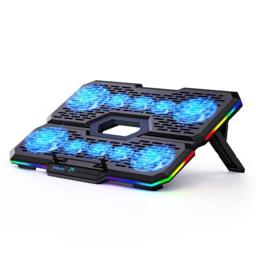 Laptop Cooling Pad with 10 Fans, Gaming Laptop Fan for 12-18.1Inch, Laptop Cooler Stand with 7 Adjustable Heights, RGB Light & USB Type-C Notebook Cooling Pad