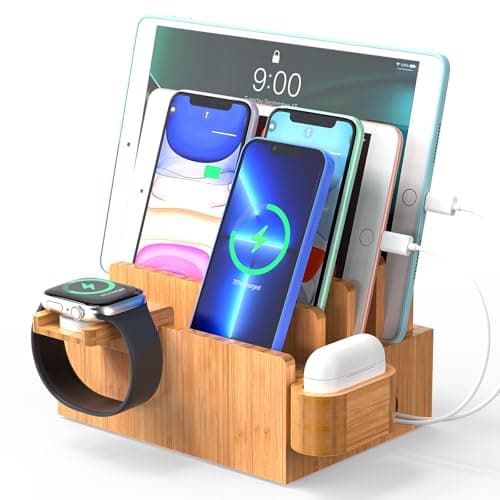 Pezin & Hulin Bamboo Charging Station for Phone, Watch & Earbuds Stand
