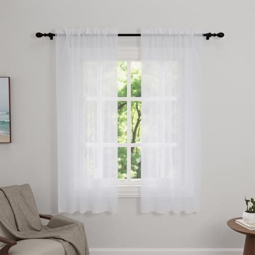 Zdada Net Curtains for Windows 45 Drop, White Voile Curtains 2 Panels