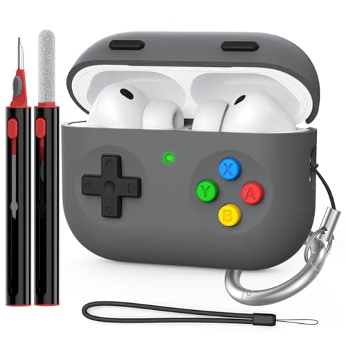 Delidigi for AirPods Pro 3 Case Cover Retro Handheld Game Console Design Silicone Protective Case with Cleaner Kit&Carabiner Compatible with AirPods Pro 3rd Generation (USB-C)(Deep grey)