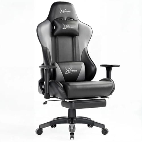 Blisswood PU Leather Gaming Chair For Adults With Footrest, Large High-Back Ergonomic Recliner Chair, Cool Gel Cushion, 3D Armrests & Lumbar Support, Heavy Duty Swivel Office Chair (Grey)