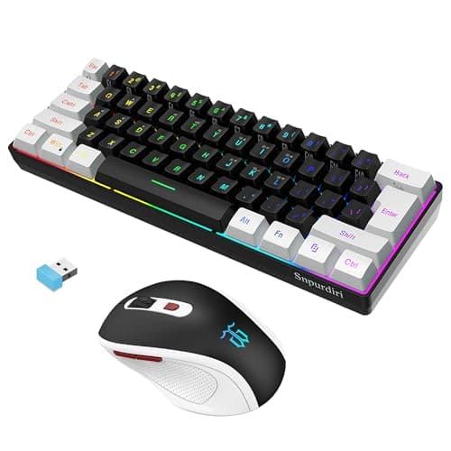 Snpurdiri 2.4G 60% Wireless Gaming Keyboard and Mouse Combo (White-Black)