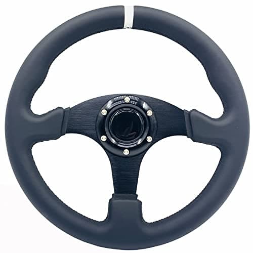 YEHICY 13”White Stripe Flat Racing Steering Wheel Microfiber Leather and Aluminum Frame Universal for Sports Gaming Sim Rig Racing Wheel