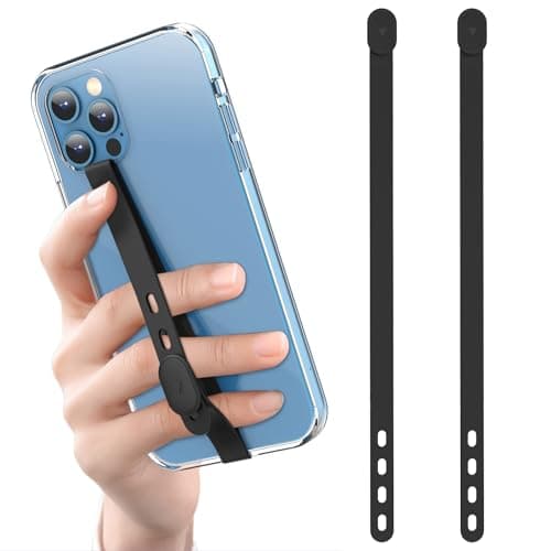 ZhaoCo 2 Pack Phone Grip Holder, Elastic Silicone Adjustable Security Finger Strap on back of Phone Case - Black