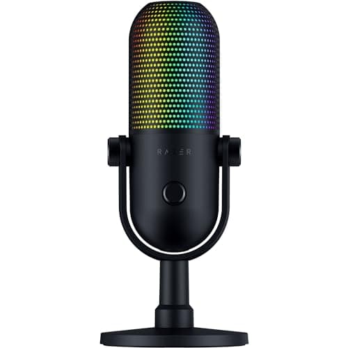 Razer Seiren V3 Chroma - RGB USB Microphone with Tap-to-Mute (Stream and Game Reactive Lighting, Supercardioid Condenser Mic, Digital Gain Limiter and Built-in Shock Absorber) Black