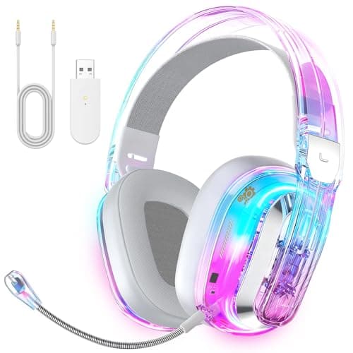 Wireless Gaming Headset for PS5, PS4, PC, Mac & Laptop, Low-Latency 2.4GHz USB & Type-C & Bluetooth Gaming Headphones, 7.1 Surround Sound, Noise-Isolating Microphone, 50mm Drivers, Crystal RGB Lights