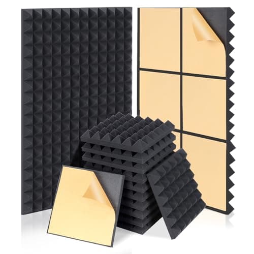 HERTBER Acoustic Foam Panels, 30 x 30 x 5 cm Sound Proof Panels Self Adhesive,High Density Acoustic Wall Panels for Sound Absorption and Echo Control 12 Pack Black