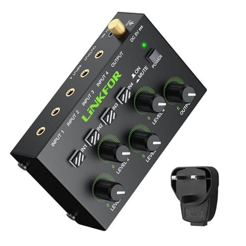 LiNKFOR 3.5mm Audio Mixer - 4 Channel Active Stereo Line Mixer