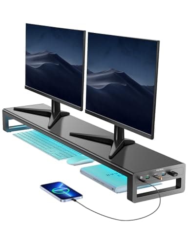 VAYDEER Dual Monitor Stand Riser, 3 USB Ports, Black