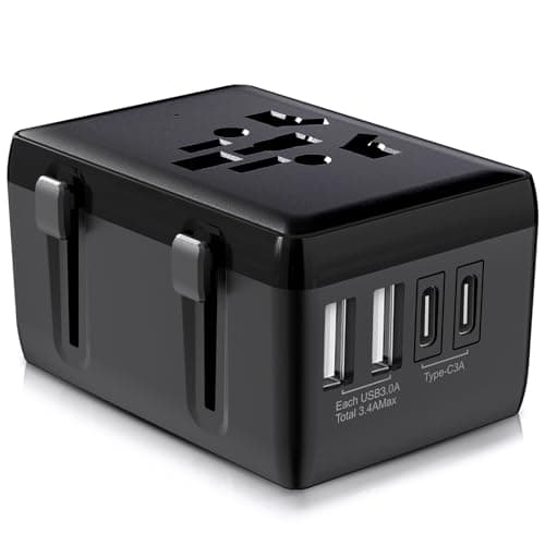 Universal Travel Adapter Worldwide, Travel Plug Adapter Worldwide With 2 USB C & 2 USB Travel Adaptor All in One International Travel Adapter Universal Charger Power Adapter for European EU US UK AUS