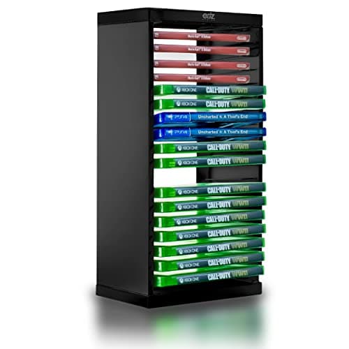 ADZ Universal Game Storage Tower – Stores 18 Game or Blu-Ray Disks – Game Holder Rack for PS4, PS5, Xbox One, Xbox Series X/S, Nintendo Switch Games and Blu-Ray Disks, Black (ADZP4-007)