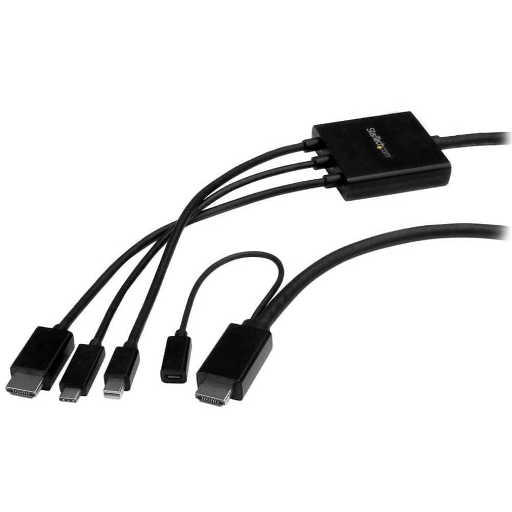 StarTech.com USB-C HDMI Cable Adapter - 6 ft / 2m - 4K - Thunderbolt Compatible - HDMI / USB C / Mini DisplayPort to HDMI Cable | Digital AV Converter, Multi-Input Adapter Cable, HDMI Monitor, 3-in-1