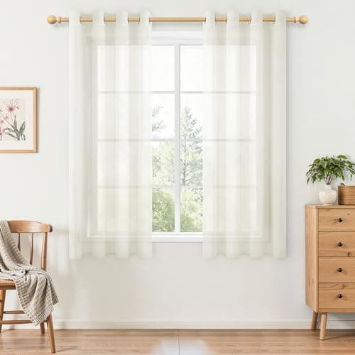 MRTREES Sheer Curtains for Bedroom, Voile Eyelet Curtains Light Filtering for Kitchen Cabinet Bay Windows, 2 Panels 117x137 CM 46x54 Inch Off-White