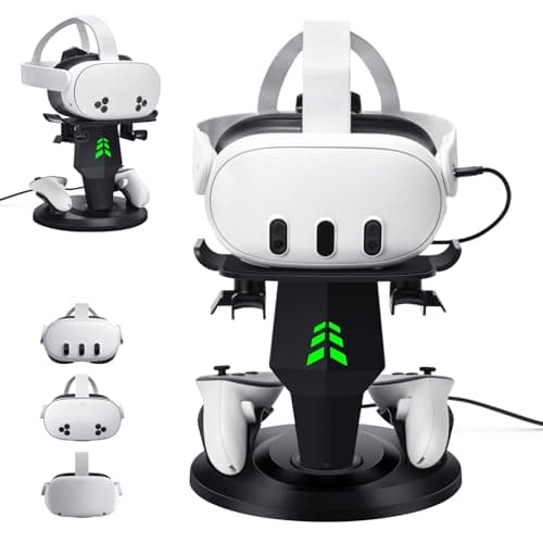 Lampelc Headset Charging Dock, VR Display Stand for Quest 3, Quest 3S, Quest 2, Rift, Rift S, Valve Index Headset, Controllers and VR Accessories, with LED Lights, Type C Charging Port