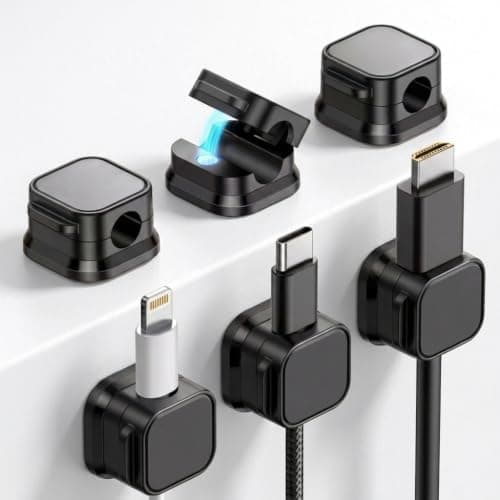 Boyfield Cable Tidy Clips, 6 Pack Magnetic Cable Holder Cable Management Wire Holder Self Adhesive Cable Clips for Desk, Nightstand, Charging Cables, HDMI, USB (Black)