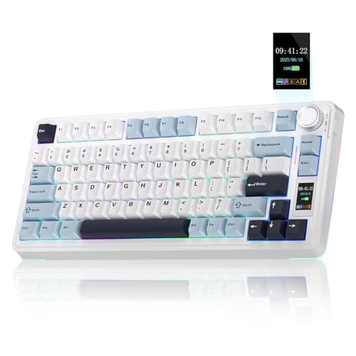 AULA S75Pro Wireless Gaming Keyboard 75 Percent,BT5.0/2.4G/USB-C Mechanical Keyboards with Screen & Multifunction Knob,Five-layer Padding,Hot Swap,RGB Backlit,Creamy Keyboard for Win/MAC (Blue White)