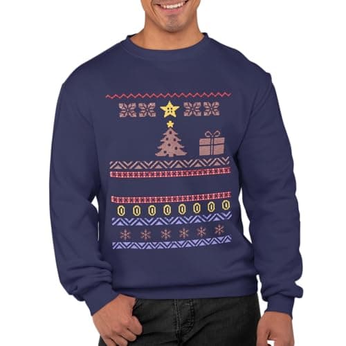 Graphic Impact Inspired Retro Gaming Freak Christmas Jumper Ugly Xmas Sweatshirts (Medium, Navy)