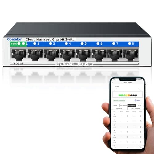 8-Port Gigabit Switch,Easy Smart Managed,Plug & Play,Desktop/Wall-Mount,Sturdy Metal,Home Network Hub,Office Ethernet Splitter,Silent Operation,Support QoS,Vlan,DHCP,Web Interface/Phone App Monitor
