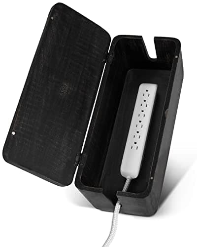 Luxe Designs Cable Management Box – Large Extension Cable Box for Desk, Home or Office – Rustic Black Cable Tidy Box to Hide Wires, Power Strips, Cords – Stylish Cord Organizer & Cable Storage