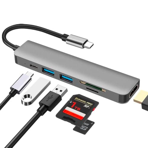 6 in 1 USB C Hub Multiport Adapter with 4K HDMI SD/TF Card Reader