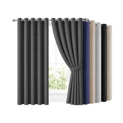 Hafaa Blackout Eyelet Curtains for Bedroom 66x72 Inch Grey Super Soft Thermal Curtains for Living Room 2 Panels Curtain and Drapes with Matching Tiebacks