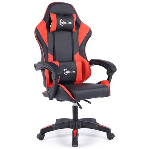 Ruication Gaming Chair Office Chair Desk Chair Swivel Tilt Computer Chair Ergonomic Design with Headrest & Lumbar Cushion Reclining Back Support for Home Office (Red)