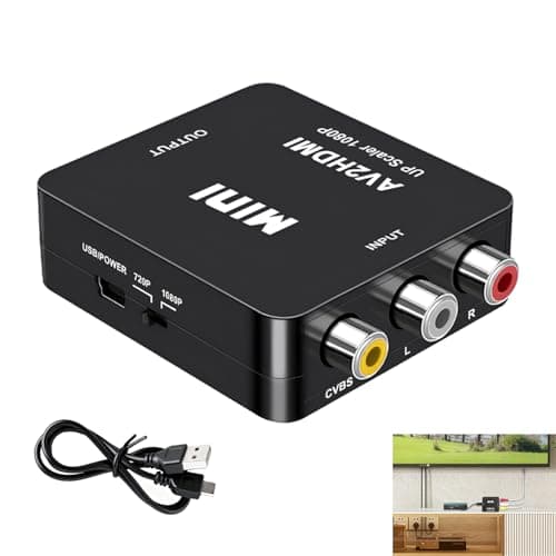 Fwobumy RCA to HDMI Converter 1080P, AV to HDMI Converter Adapter Composite CVBS Video Audio Converter Box with USB Power Cable Supports PAL NTSC for Retro Game Console VHS VCR DVD Player Camera