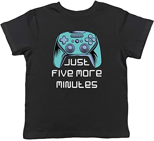 Shopagift Funny Video Gaming Kids T-Shirt Just Five More Minutes Game Gamer Childrens Tee Gift Black