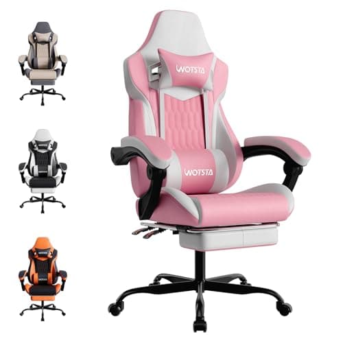 WOTSTA Gaming Chair, Ergonomic Gaming Chair with Footrest and Lumbar Support, Computer Chairs, Height Adjustable Computer Racing Gamer Chairs for Gaming or Office, Pink White