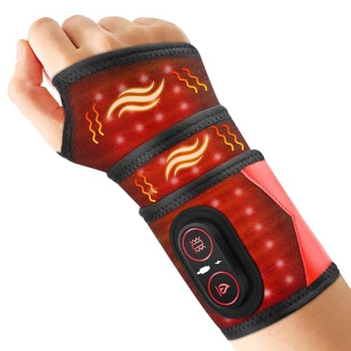 Cordless Wrist Heating Pad with Vibration, Portable Heated Wrist Brace with 660nm Red Light, 3 Heating Levels, 3 Vibration Modes, Built-in 3000mAh Battery, Suitable for Women Men, 69cm Length