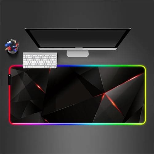 RGB Gaming Mouse Pad with Non-Slip Rubber Base Large Luminous LED Mouse Mat 7 Colors 31.5x11.8x0.12 inch Computer Keyboard Desk Pad for Gamers Office Work (Red Geometric)
