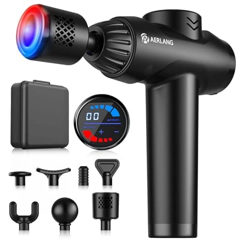 AERLANG Massage Gun with Heat and Cold,Massage Gun Deep Tissue, Muscle Percussion Massager with 20 Speeds with LCD Touch Screen 7 Heads Massager Gun for Home Office Workout Muscle Pain Relief