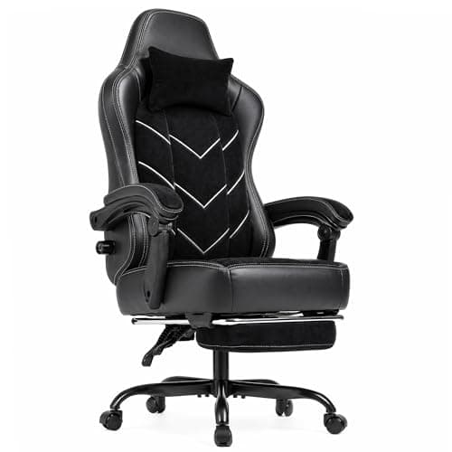 TRIUMPHKEY Gaming Chair, Ergonomic Office Chair with Footrest Headrest, Adjustable Computer Chair, Lumbar Support, Spring Cushion, Synchronized Armrests, Max 200KG, Obsidian Black
