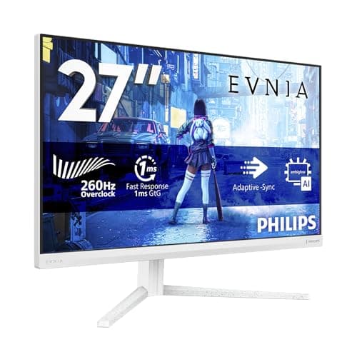 PHILIPS Evnia 27M2N5201P 27 inch FHD Gaming Monitor 260Hz, Fast IPS Panel, 1ms GtG, Adaptive Sync, HDR10, G-Sync Compatible, Height Adjustment, (1920x1080 HDMI 1x 2.0 DP 1x 1.4) White