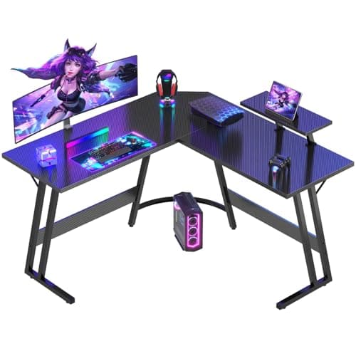 Devoko L Shaped Gaming Desk Corner Gaming Desks 120x120x75cm Computer Gaming Desk Large PC Writing Table for Home and Office,Carbon Fibre Black