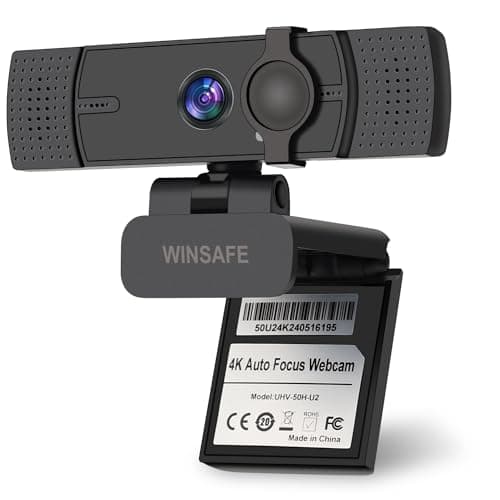 WINSAFE 4K Webcam,AI Auto Focus,Dual Noise-Canceling Microphones,70° FOV | Ultra HD Video Calling,1080P@60FPS, Privacy Cover, Plug&Play PC Camera, Works with Teams, Zoom, OBS, Skype, Google Meet